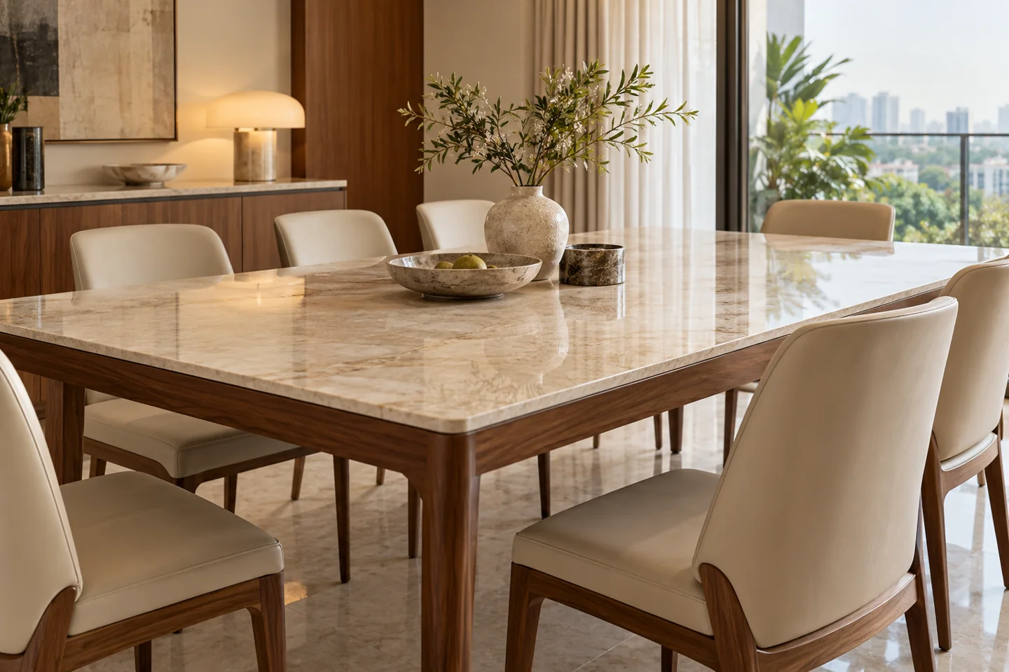 Premium dining table and interior surfaces