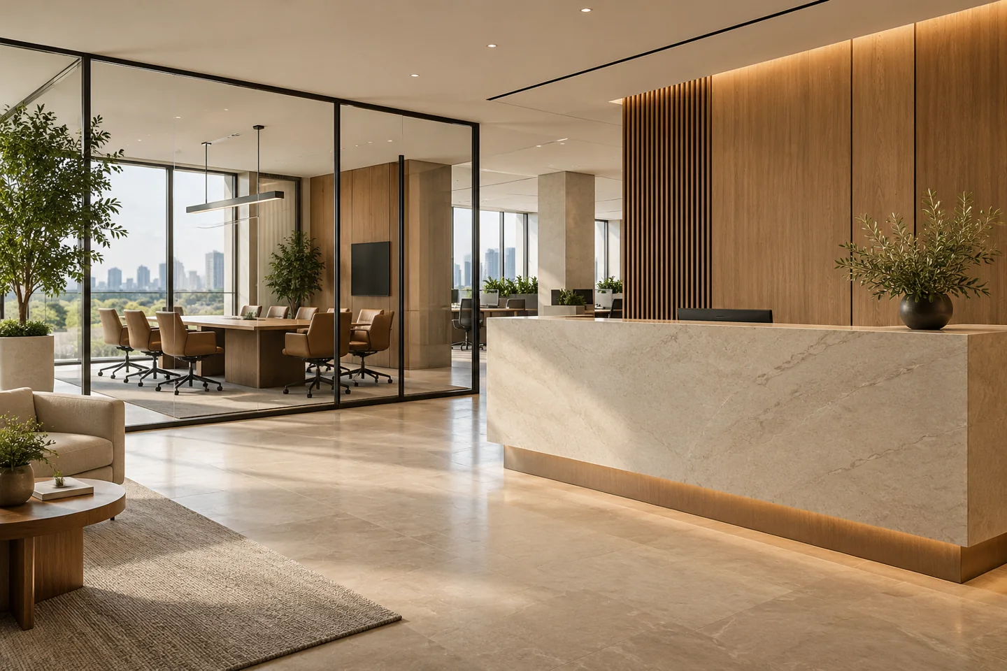 Modern office reception and glass partitions