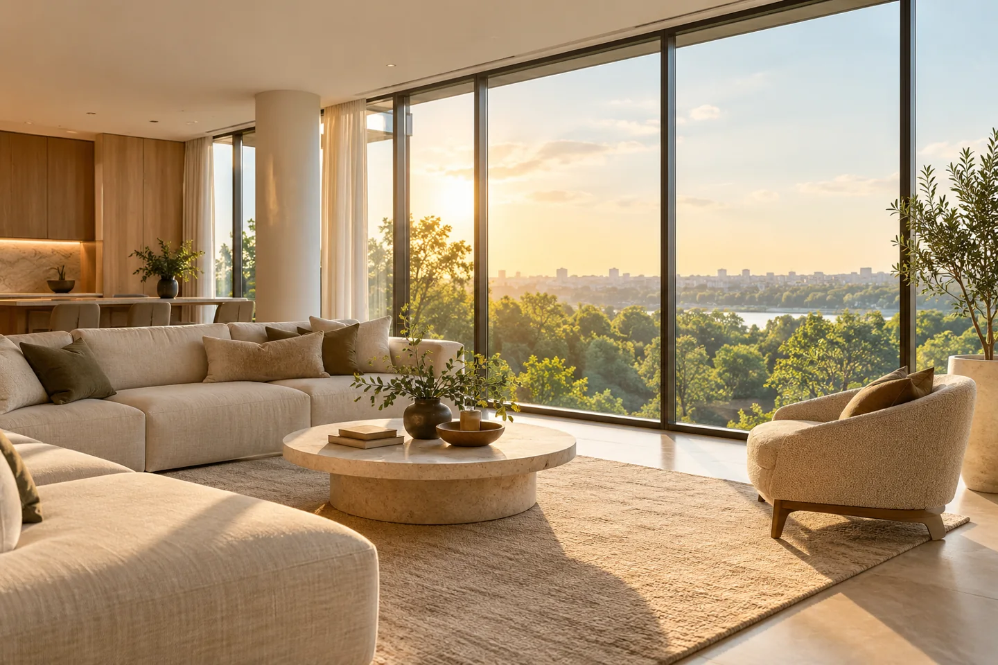 Architectural window glass in a modern interior